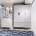 Quarto de Bebê Lorena Guarda Roupa 3 Porta com Gavetas Cômoda Infantil 4 Gavetas Branco Fosco Carolina Baby