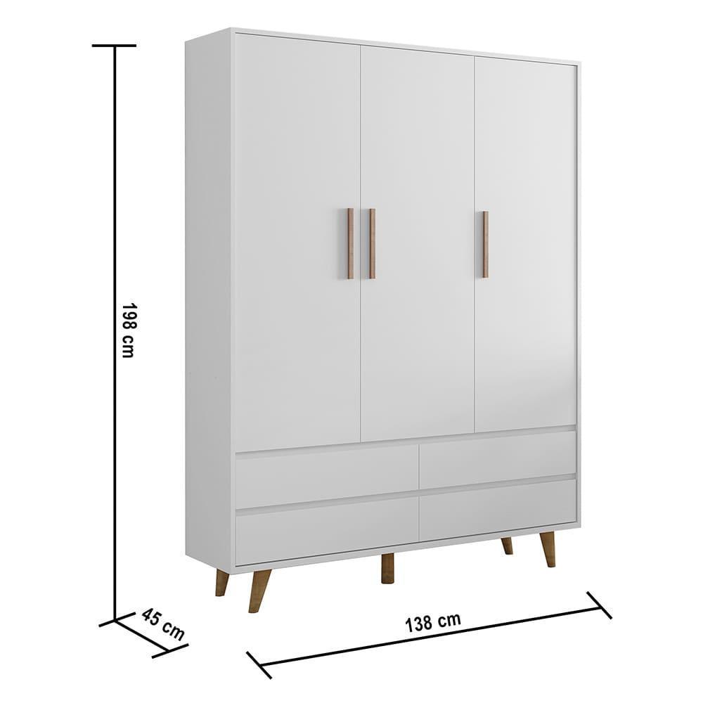 Quarto de Bebê Ludmila Guarda Roupa 3 Porta com Gavetas Lorena Cômoda Infantil 4 Gavetas com Porta Branco Fosco Carolina Baby