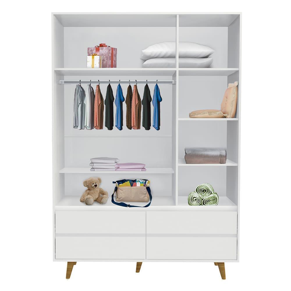 Quarto de Bebê Ludmila Guarda Roupa 3 Porta com Gavetas Lorena Cômoda Infantil 4 Gavetas com Porta Branco Fosco Carolina Baby