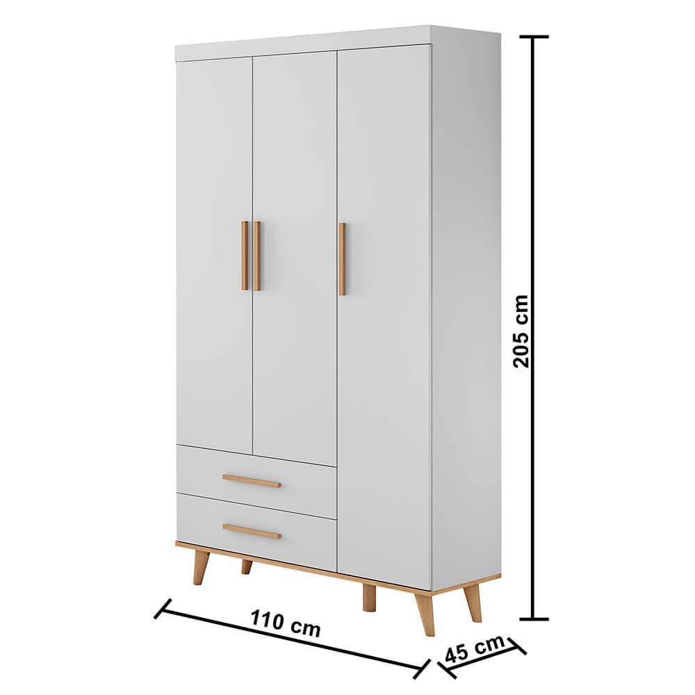 Quarto de Bebê Ludmila Retrô Guarda Roupa 3 Portas com Gavetas Cômoda Infantil 4 Gavetas com Porta Branco Fosco com Bétula Carolina Baby