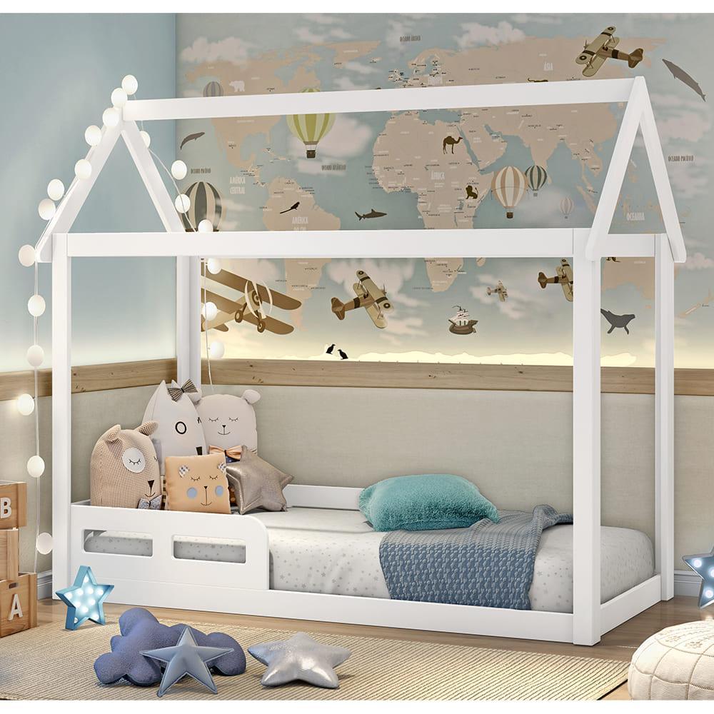 Quarto de Bebê Montessoriano Retrô Ludmila Cama Casinha Analu Cômoda Infantil Branco Carolina Baby