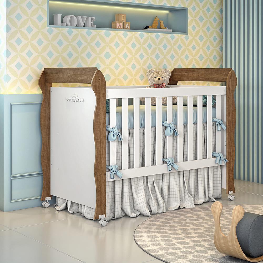 Quarto de Bebê Provençal Lisa Berço Mini Cama Cômoda Infantil com Porta Branco Amadeirado Carolina Baby