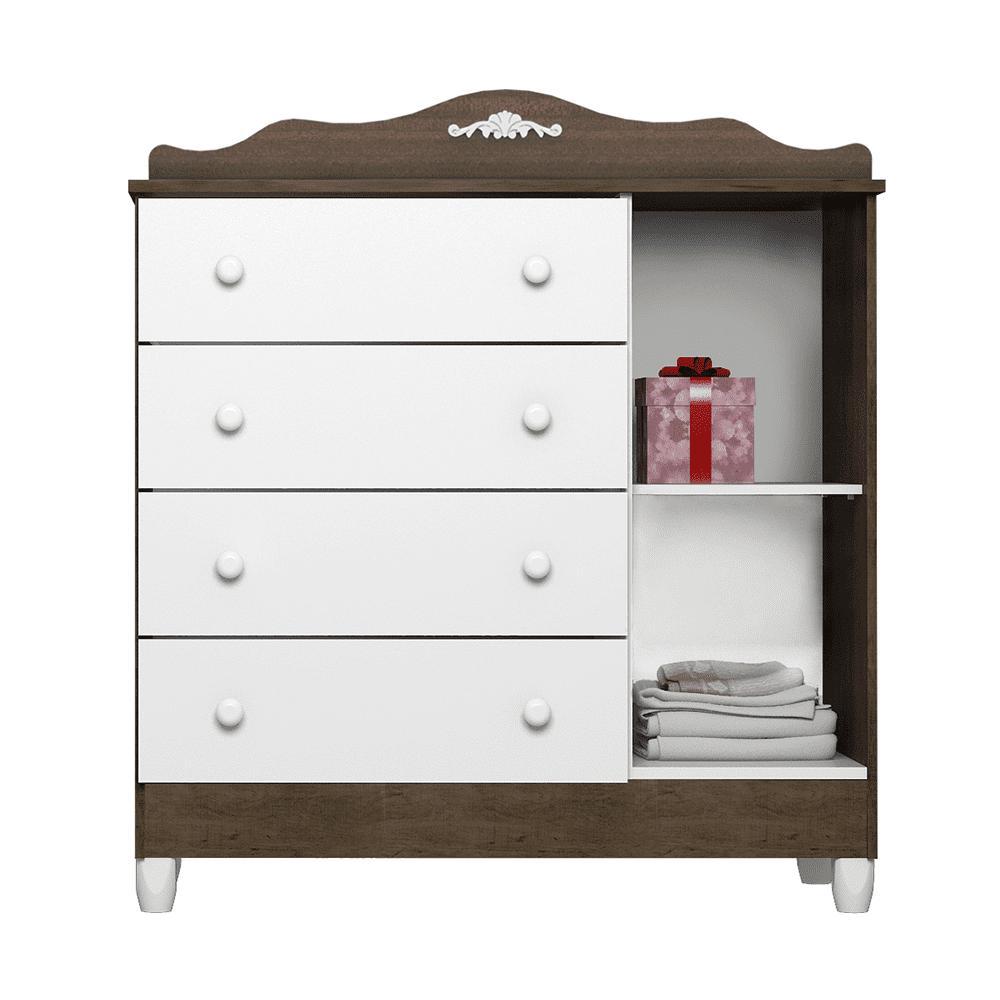 Quarto de Bebê Provençal Lisa Berço Mini Cama Cômoda Infantil com Porta Branco Amadeirado Carolina Baby