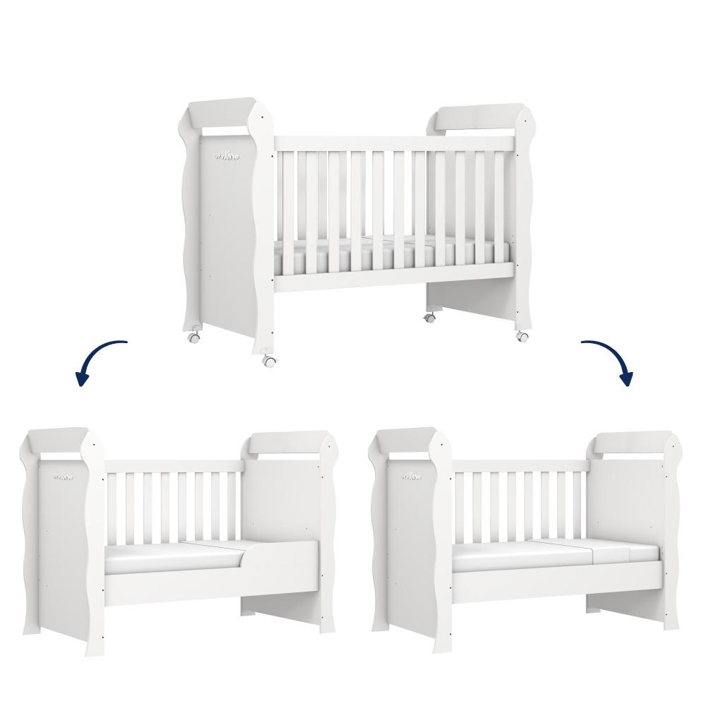 Quarto de Bebê Provençal Lisa Berço Mini Cama Guarda Roupa 3 Portas Cômoda Infantil Branco Carolina Baby