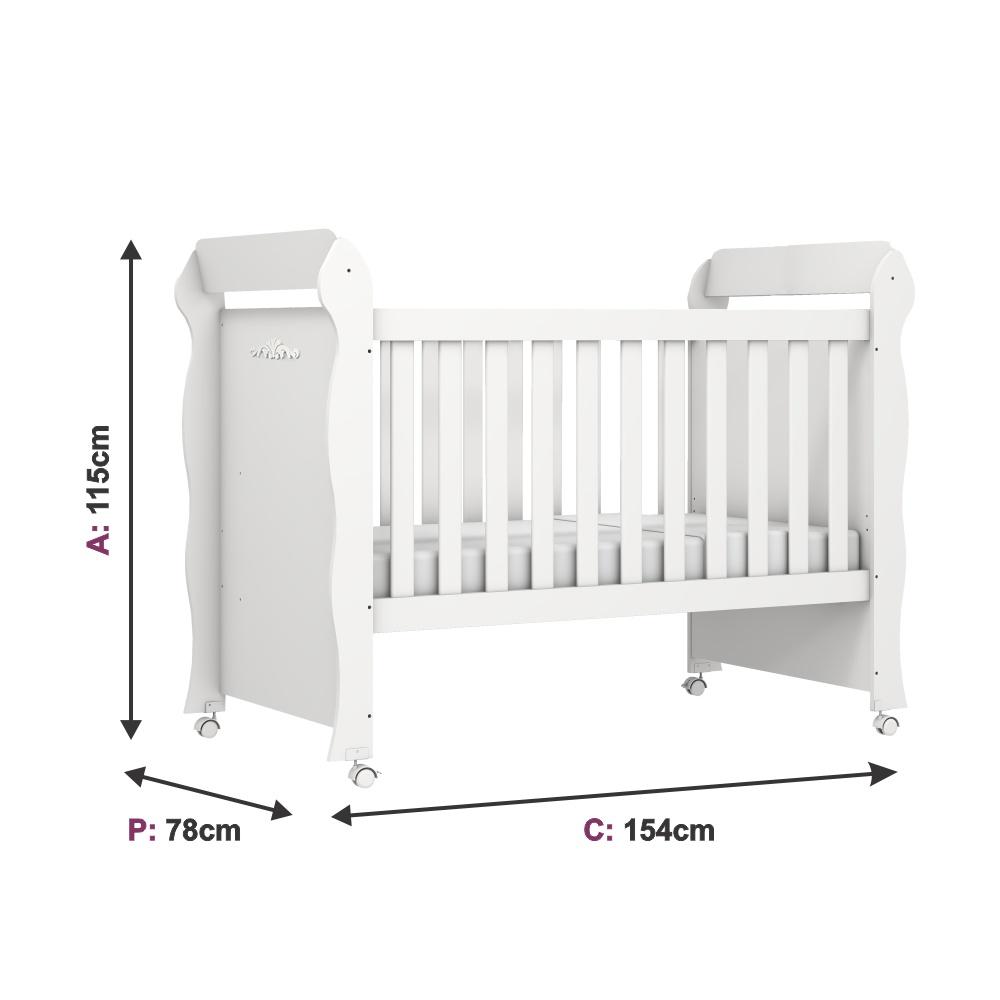 Quarto de Bebê Provençal Lisa Berço Mini Cama Guarda Roupa 3 Portas Cômoda Infantil Branco Carolina Baby