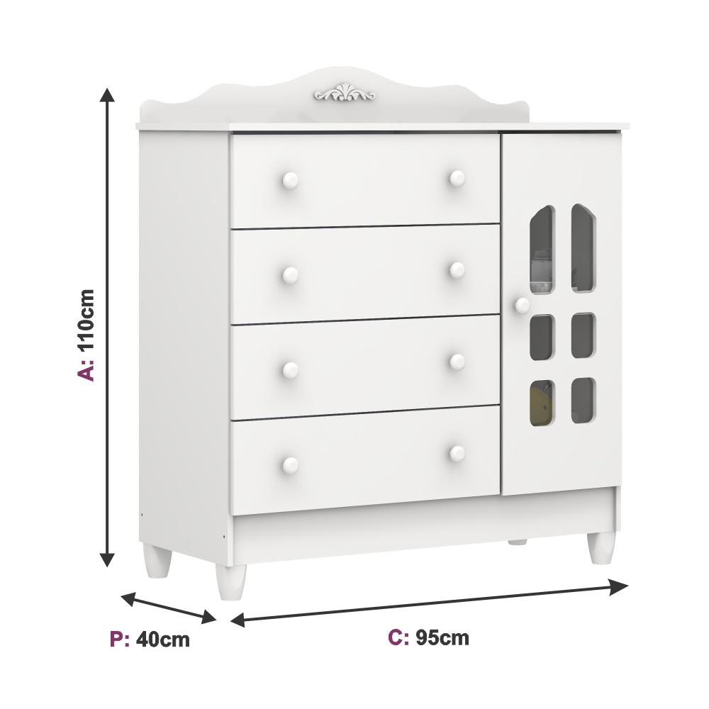 Quarto de Bebê Provençal Lisa Berço Mini Cama Guarda Roupa 3 Portas Cômoda Infantil Branco Carolina Baby