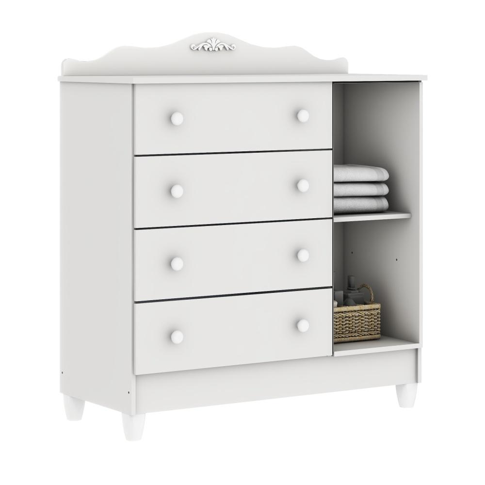 Quarto de Bebê Provençal Lisa Berço Mini Cama Guarda Roupa Cômoda Infantil Branco Carolina Baby