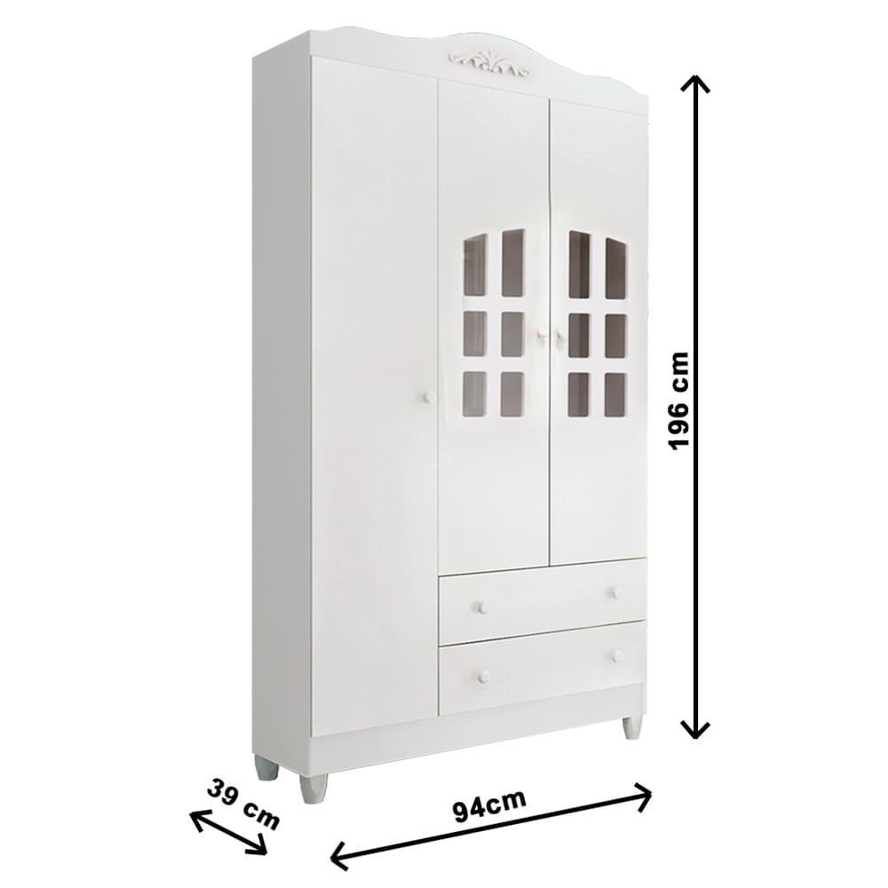 Quarto de Bebê Provençal Lisa Berço Mini Cama Guarda Roupa Infantil 3 Portas Branco Carolina Baby
