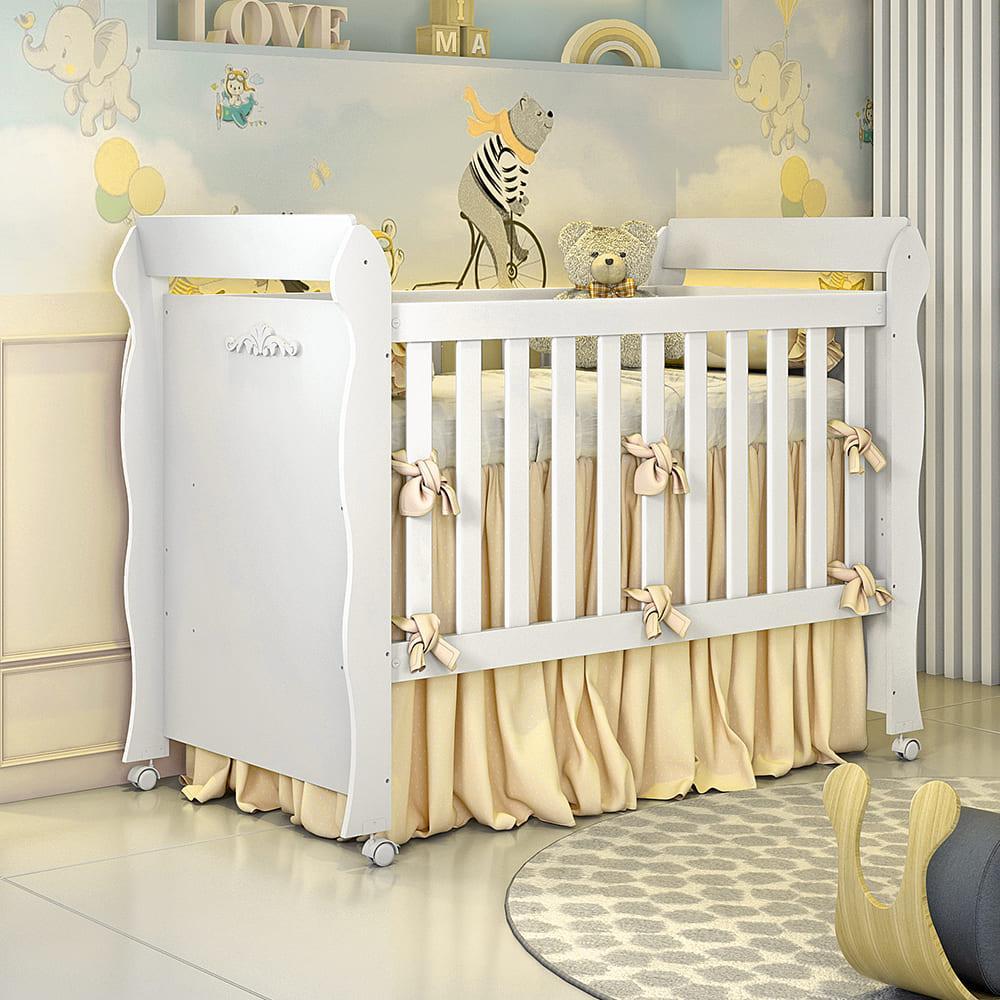Quarto de Bebê Provençal Lisa Berço Mini Cama Guarda Roupa Infantil 4 Portas Branco Carolina Baby