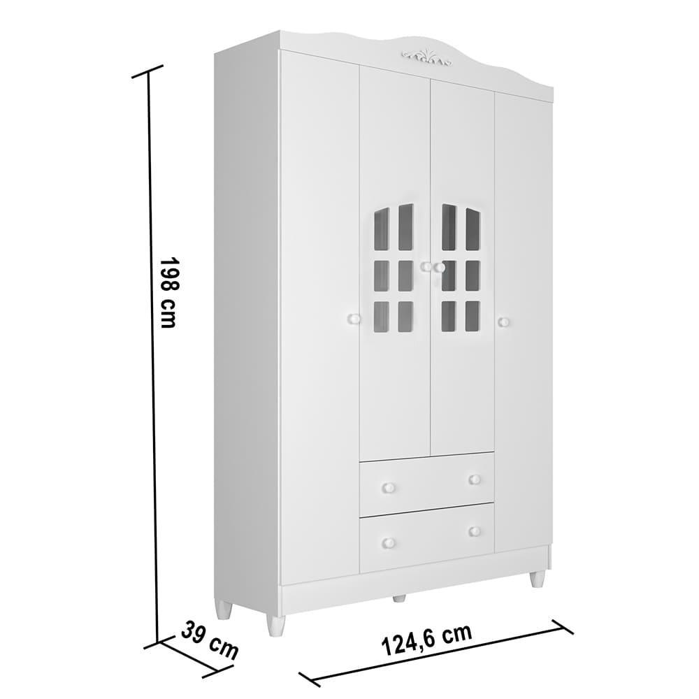 Quarto de Bebê Provençal Lisa Berço Mini Cama Guarda Roupa Infantil 4 Portas Branco Carolina Baby