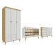 Quarto de Bebê Retrô Berço 3 em 1 Cômoda 4 Gavetas com Fraldário Guarda Roupas 3 Portas Lígia Off White com Bétula Carolina Baby