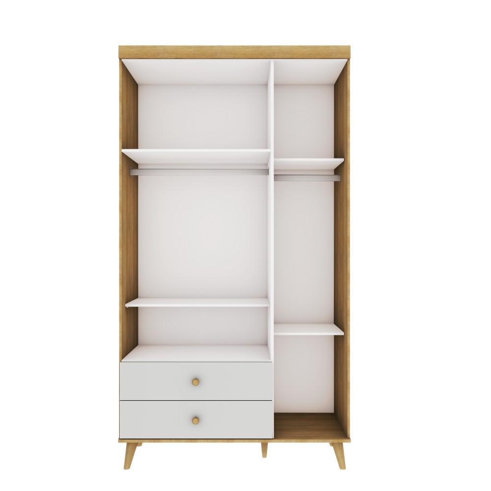 Quarto de Bebê Retrô Berço 3 em 1 Cômoda 4 Gavetas com Fraldário Guarda Roupas 3 Portas Lígia Off White com Bétula Carolina Baby