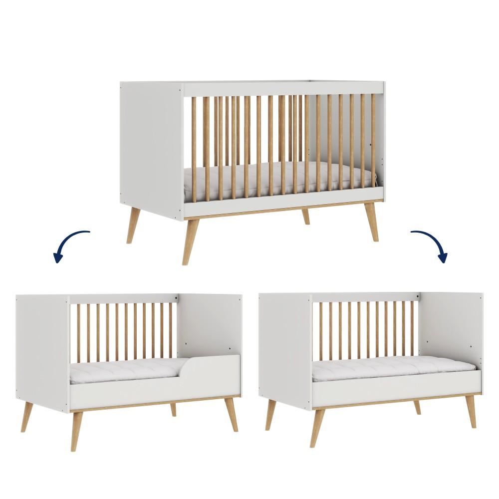 Quarto de Bebê Retrô Berço 3 em 1 Ligia Cômoda com Fraldário Guarda Roupa 3 Portas com Gavetas Off White Carolina Baby