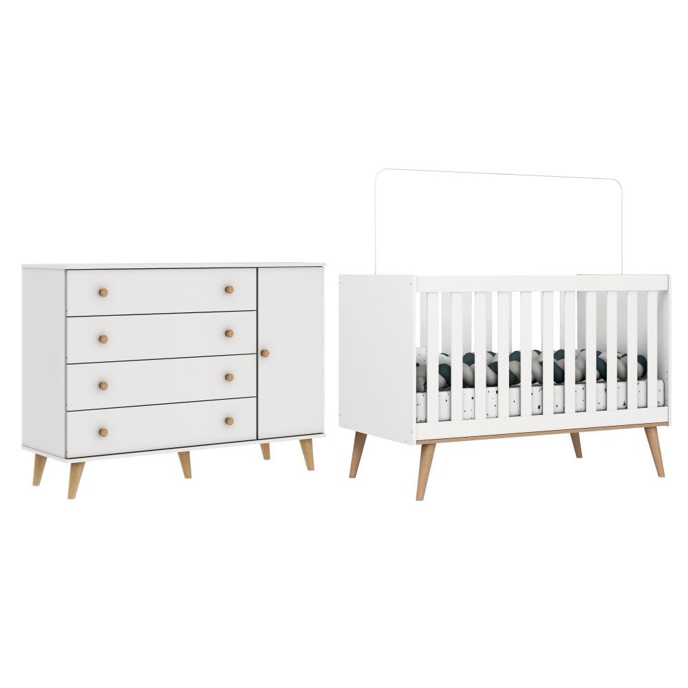 Quarto de Bebê Retrô Berço 3 em 1 Ludmila Cômoda 4 Gavetas com Porta Cris Carolina Baby