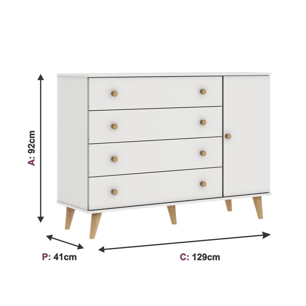 Quarto de Bebê Retrô Berço 3 em 1 Ludmila Cômoda 4 Gavetas com Porta Cris Carolina Baby