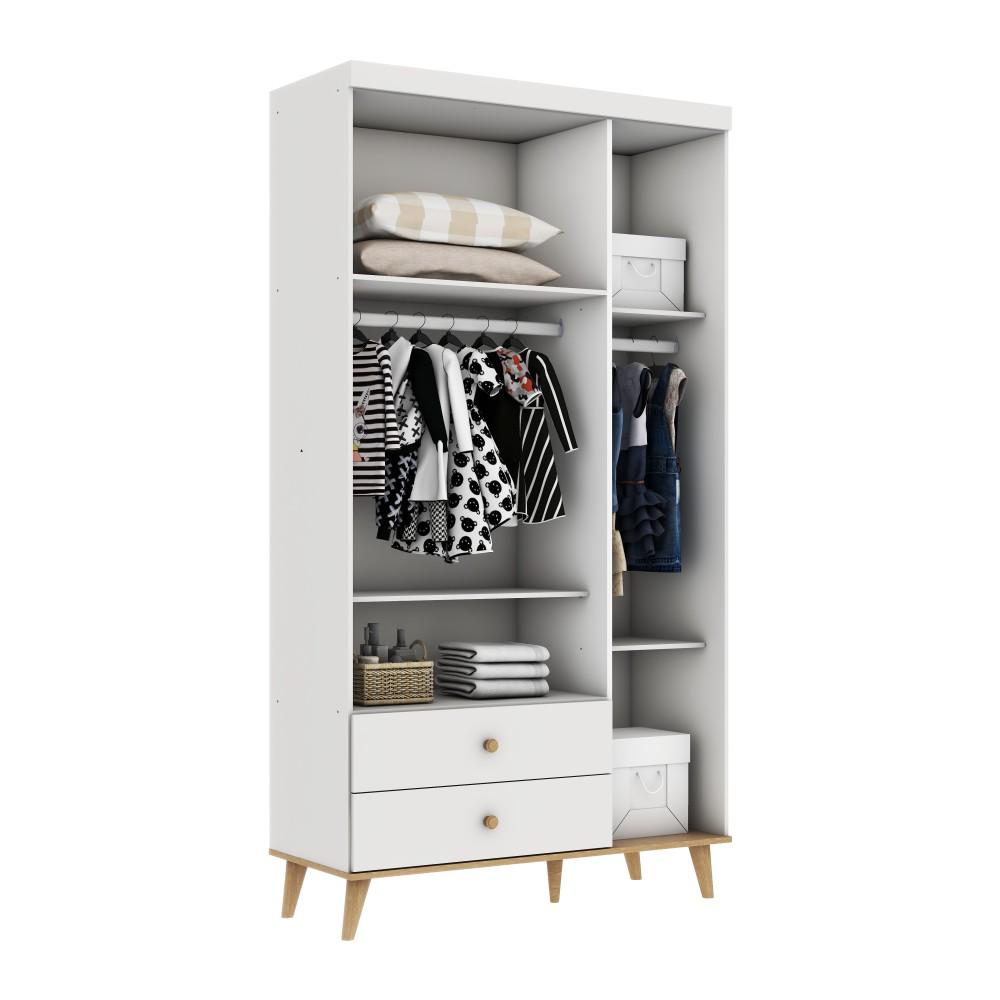 Quarto de Bebê Retrô Lígia Berço 3 em 1 Ludmila Guarda Roupa 3 Portas Cômoda Infantil 4 Gavetas com Porta Branco com Bétula Carolina Baby