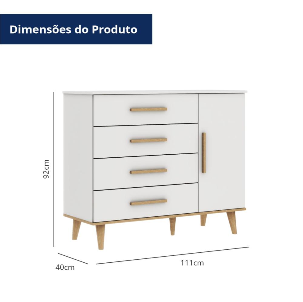 Quarto de Bebê Retrô Ludmila Berço 3 em 1 Cômoda Infantil Branco Bétula Carolina Baby