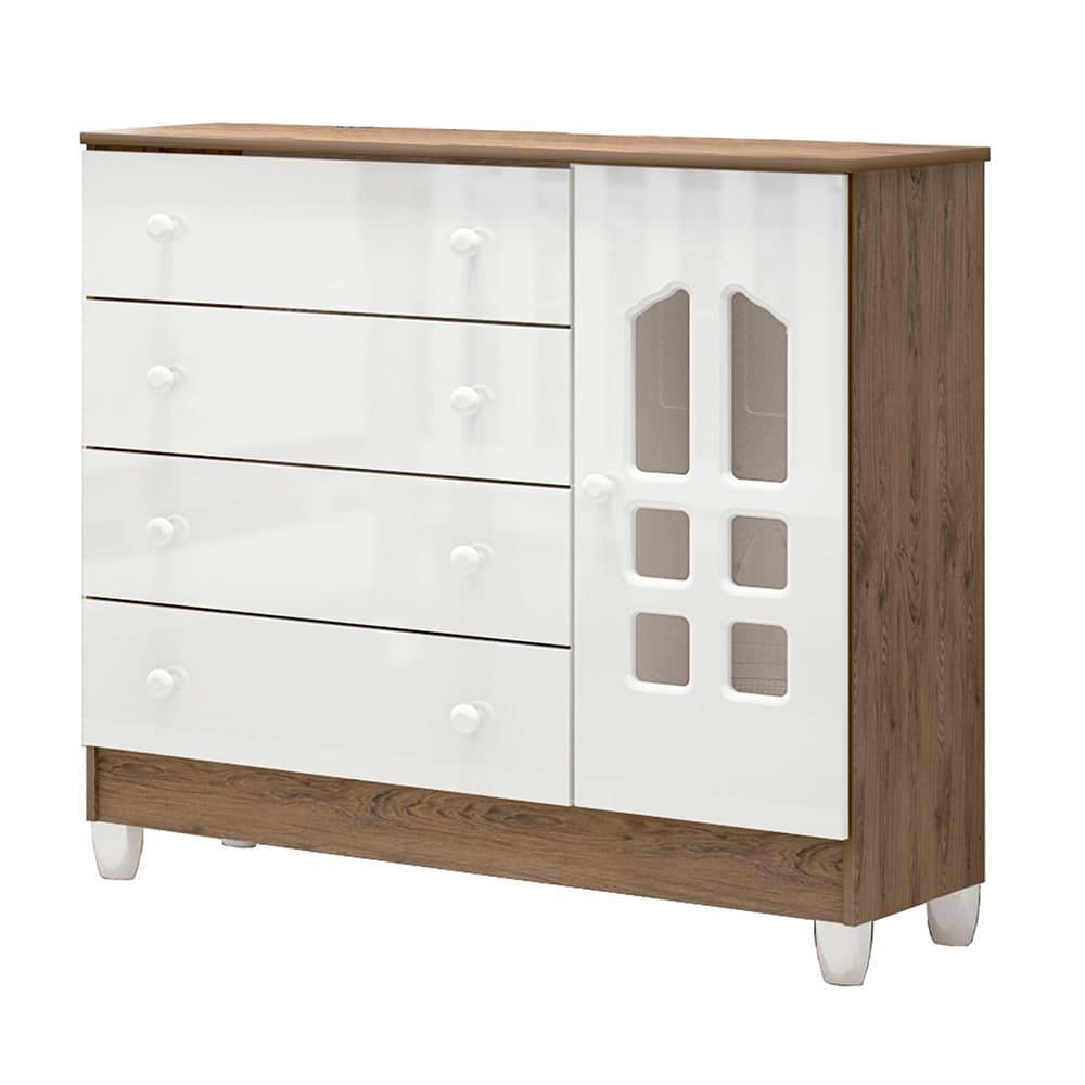 Quarto de Bebê Selena Berço 3 em 1 Gabrielle Cômoda Infantil com Porta Branco Amadeirado Carolina Baby