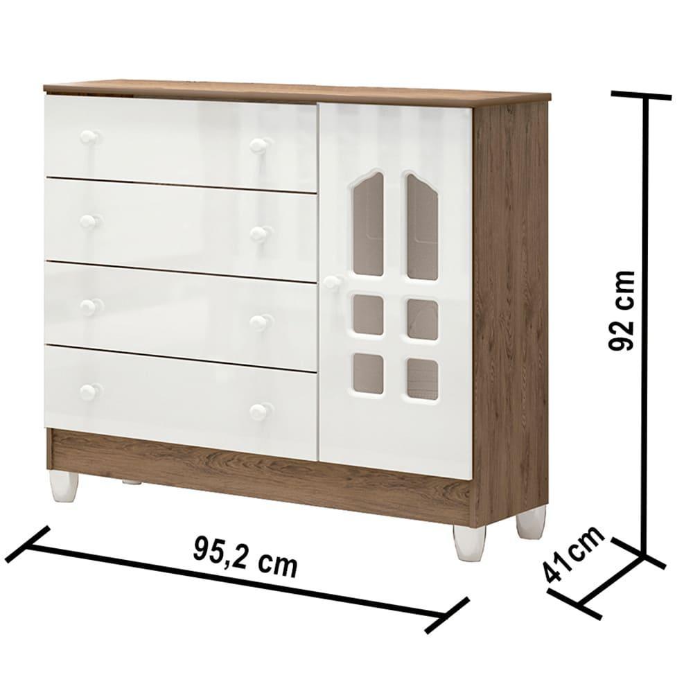 Quarto de Bebê Selena Berço 3 em 1 Gabrielle Cômoda Infantil com Porta Branco Amadeirado Carolina Baby