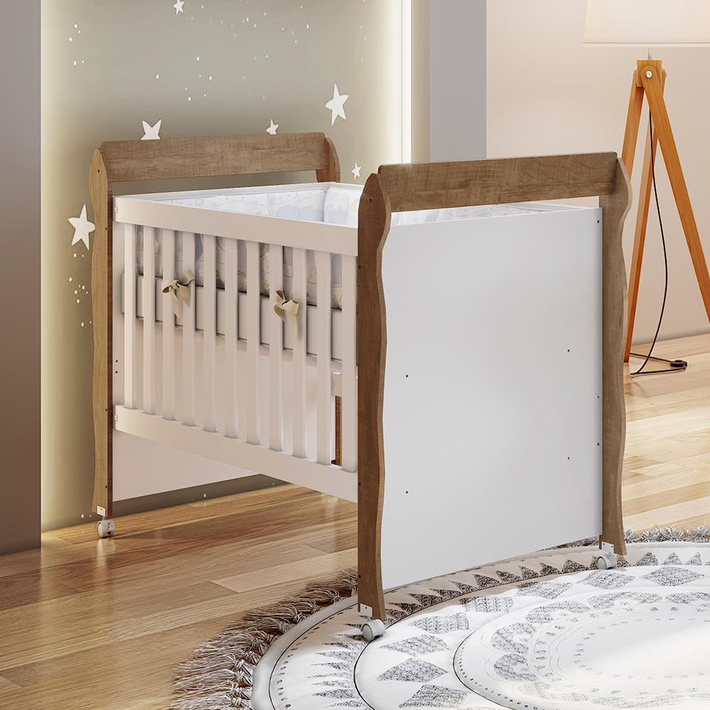 Quarto de Bebê Selena Berço Mini Cama Mirelle Cômoda Infantil Gran Selena com Porta Branco com Amadeirado Carolina Baby