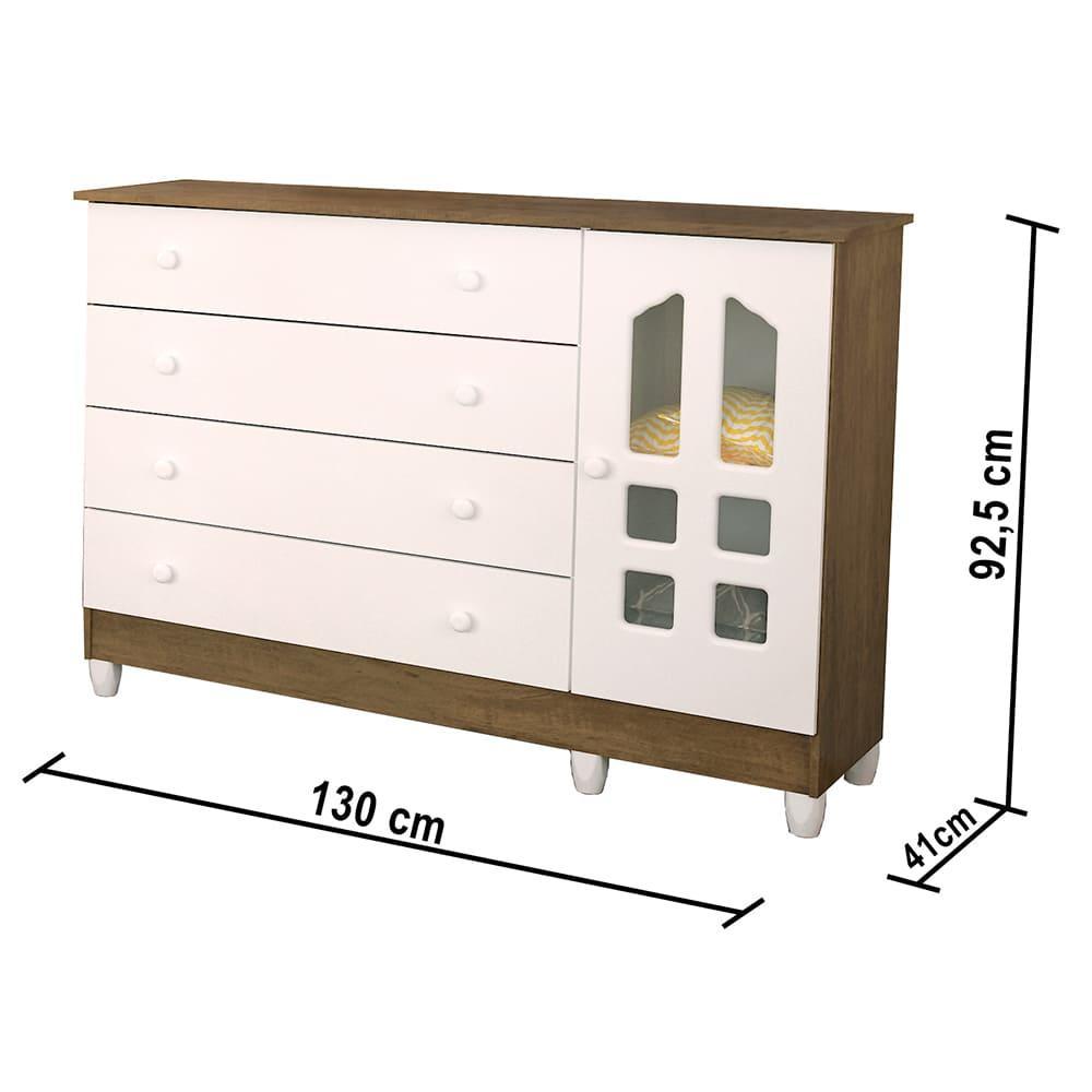 Quarto de Bebê Selena Berço Mini Cama Mirelle Cômoda Infantil Gran Selena com Porta Branco com Amadeirado Carolina Baby