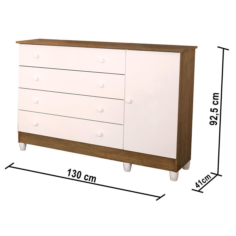 Quarto de Bebê Taís Berço 3 em 1 Lila Cômoda Infantil 4 Gavetas com Porta Amadeirado Carolina Baby