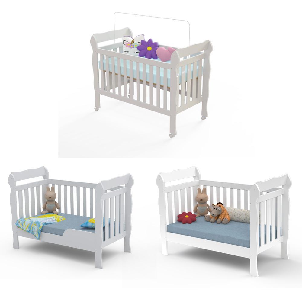 Quarto de Bebê Taís Berço 3 em 1 Lila Cômoda Infantil 4 Gavetas com Porta Branco Carolina Baby