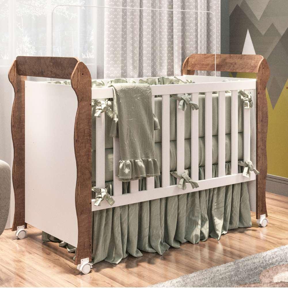 Quarto de Bebê Taís Berço Mini Cama Mirelle Cômoda Infantil 4 Gavetas com Porta Branco Amadeirado Carolina Baby