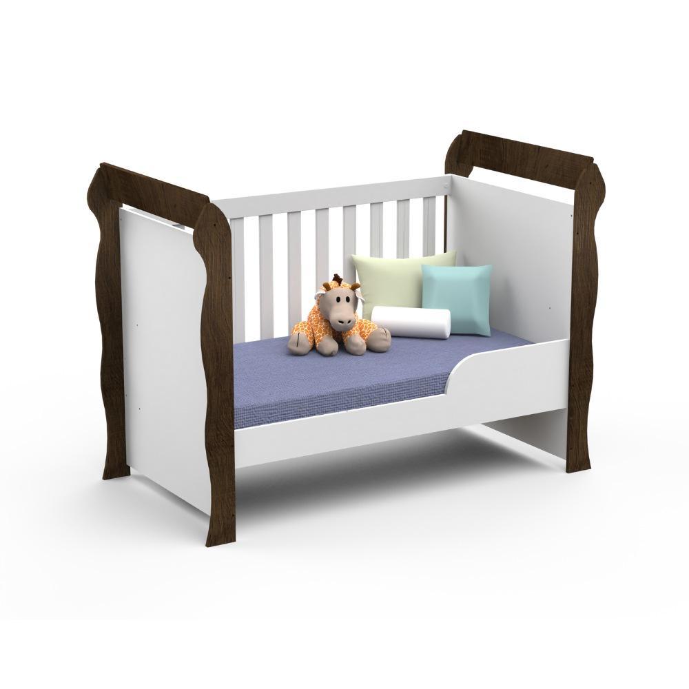 Quarto de Bebê Taís Berço Mini Cama Mirelle Cômoda Infantil 4 Gavetas com Porta Branco Amadeirado Carolina Baby