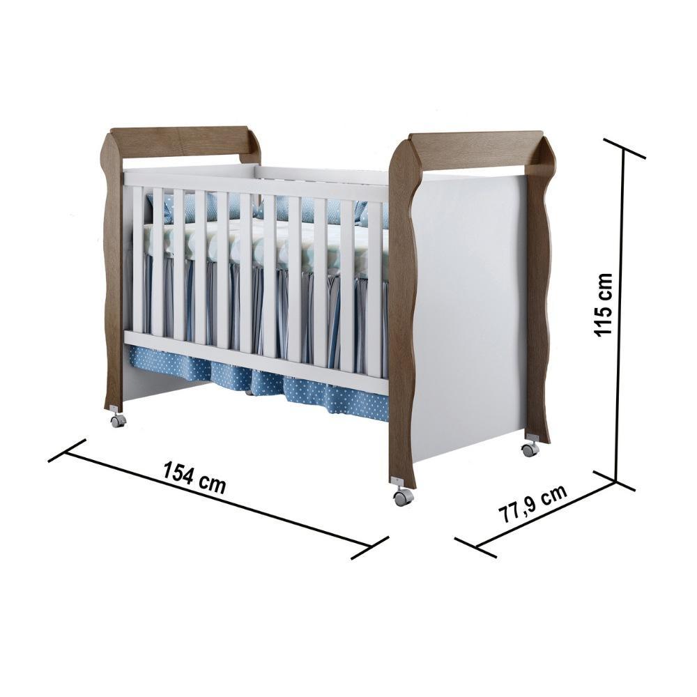 Quarto de Bebê Taís Berço Mini Cama Mirelle Cômoda Infantil 4 Gavetas com Porta Branco Amadeirado Carolina Baby