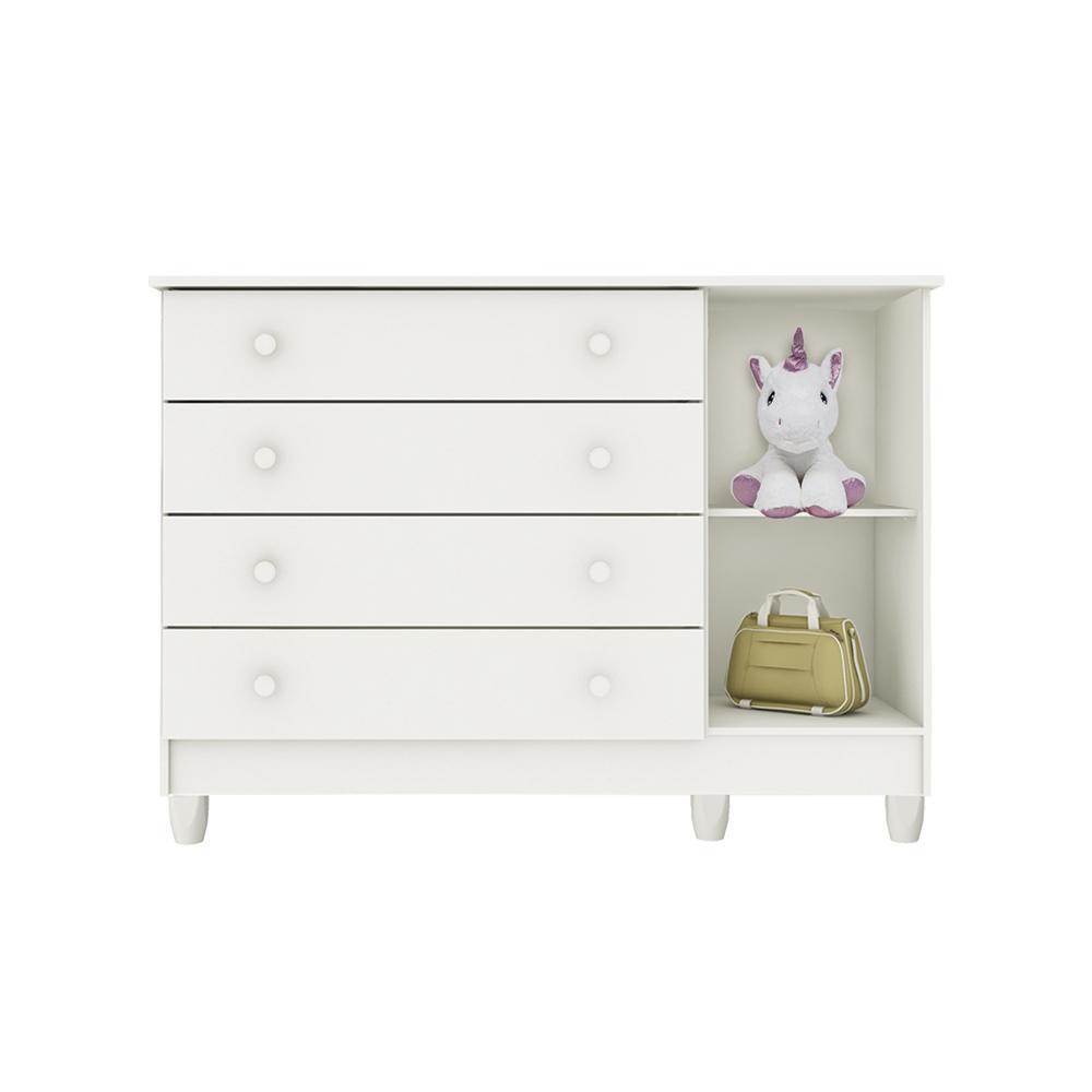 Quarto de Bebê Taís Berço Mini Cama Mirelle Cômoda Infantil 4 Gavetas com Porta Branco Carolina Baby