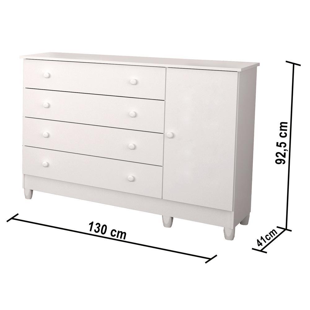 Quarto de Bebê Taís Berço Mini Cama Mirelle Cômoda Infantil 4 Gavetas com Porta Branco Carolina Baby