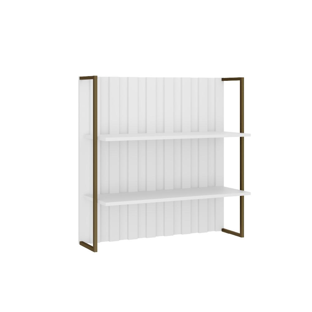 Aéreo Ripado MDF Branco com Prateleiras e Tubo Ouro Velho Carraro