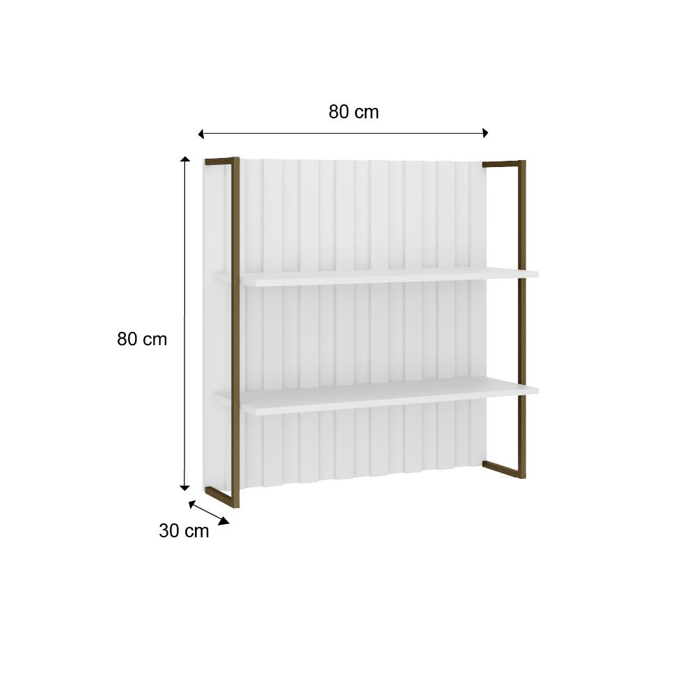 Aéreo Ripado MDF Branco com Prateleiras e Tubo Ouro Velho Carraro
