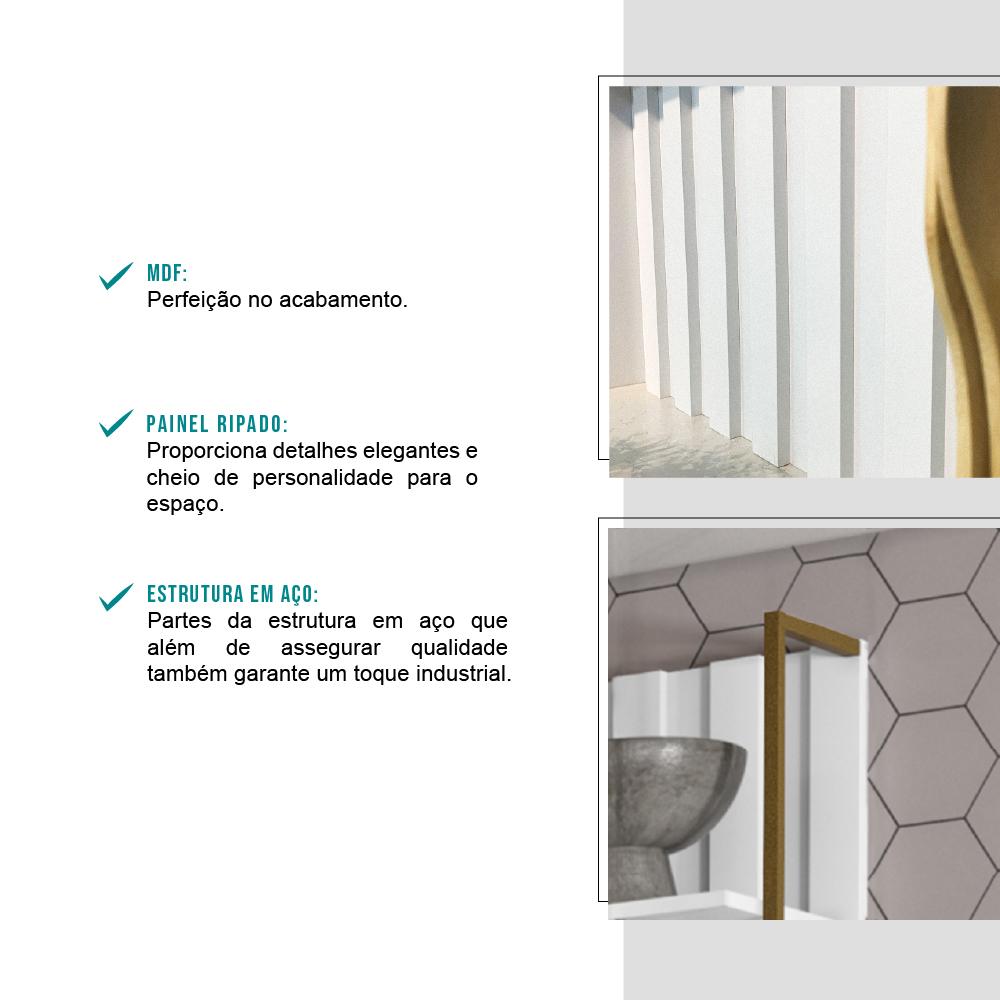 Aéreo Ripado MDF Branco com Prateleiras e Tubo Ouro Velho Carraro