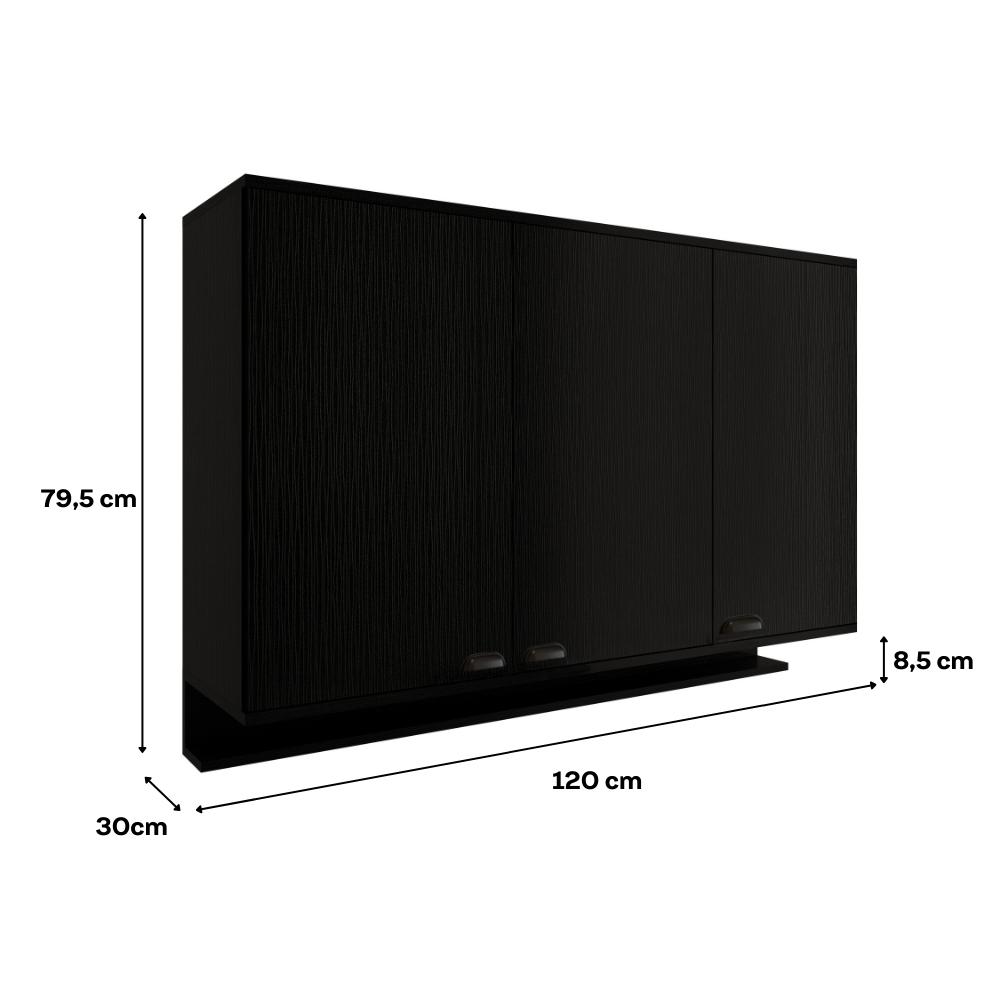 Aéreo de Cozinha 1200mm 3 Portas Lótus Carraro Preto