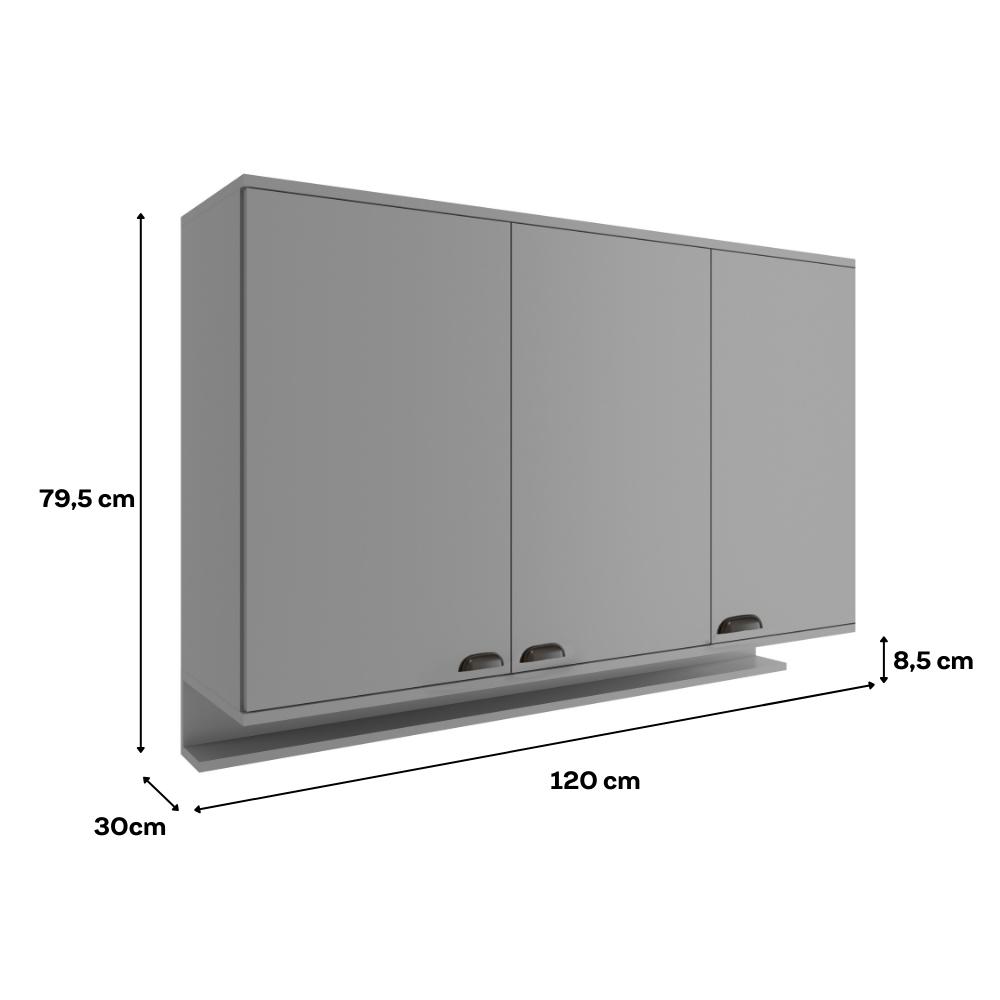 Aéreo de Cozinha 1200mm 3 Portas Lótus Carraro Titânio