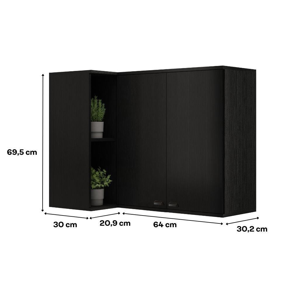 Aéreo de Cozinha Canto 2 Portas Lótus Carraro Preto