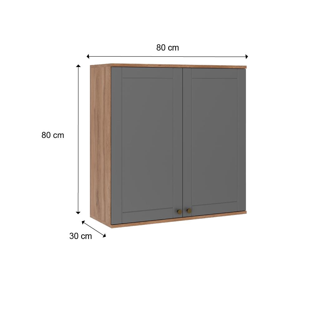 Armário Aéreo Milla 2 Portas de Nog/Cinza 80 cm Carraro