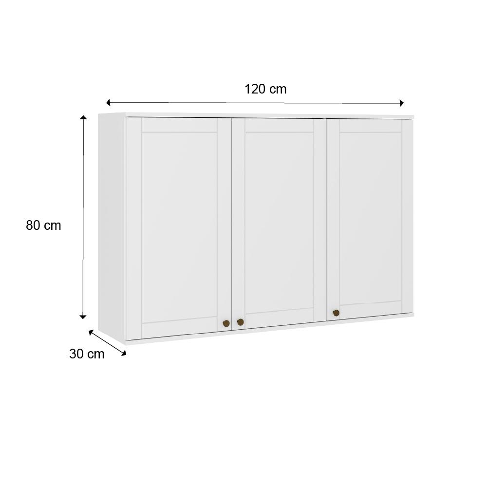 Armário Aéreo Milla 3 Portas Branco MDF 120cm Carraro