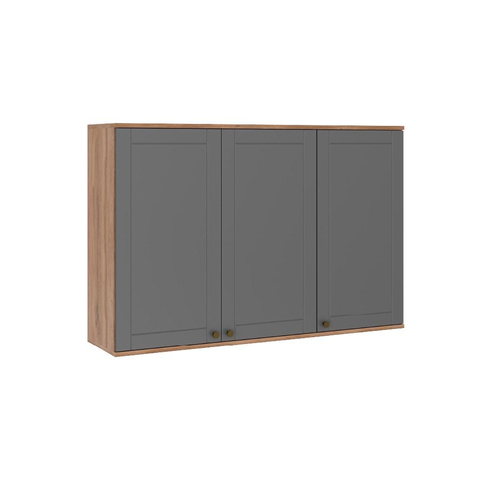 Armário Aéreo Milla 3 Portas Nog/Cinza 120cm Carraro