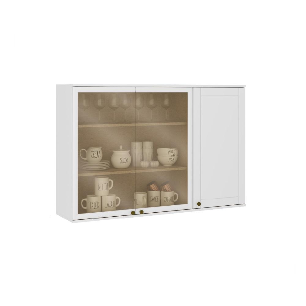 Armário Aéreo Milla com Portas de Vidro e Branco MDF 120cm Carraro