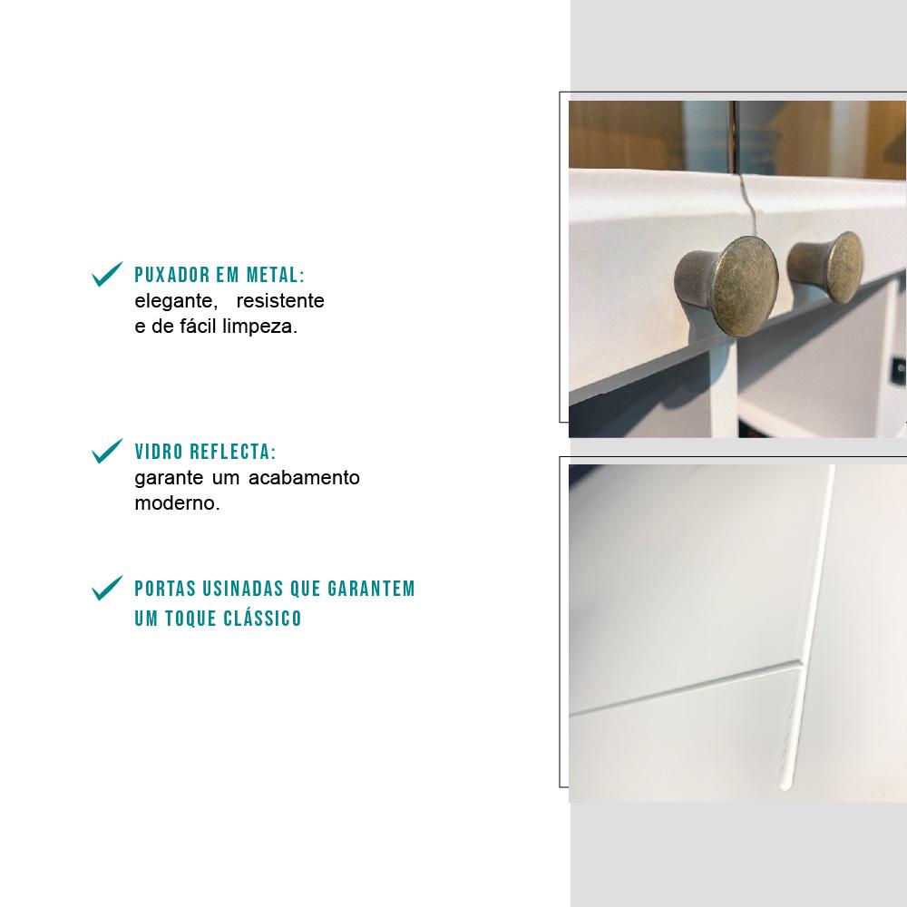 Armário Aéreo Milla com Portas de Vidro e Branco MDF 120cm Carraro