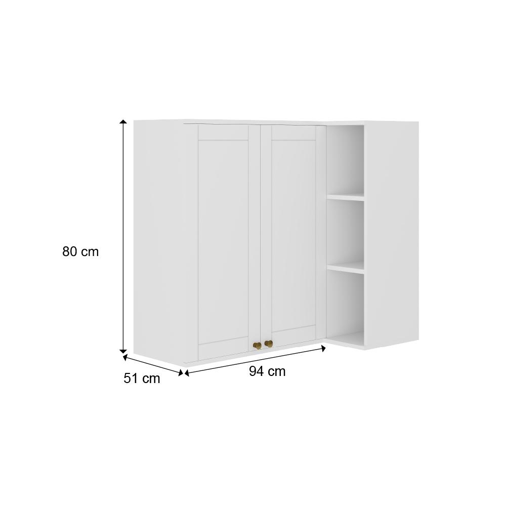 Armário Aéreo de Canto Milla MDF 2 Portas Branco 80 cm Carraro