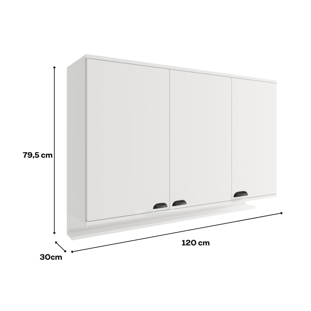 Armário Aéreo de Cozinha 1200mm 3 Portas c/ Porta Temperos Lótus Carraro Branco