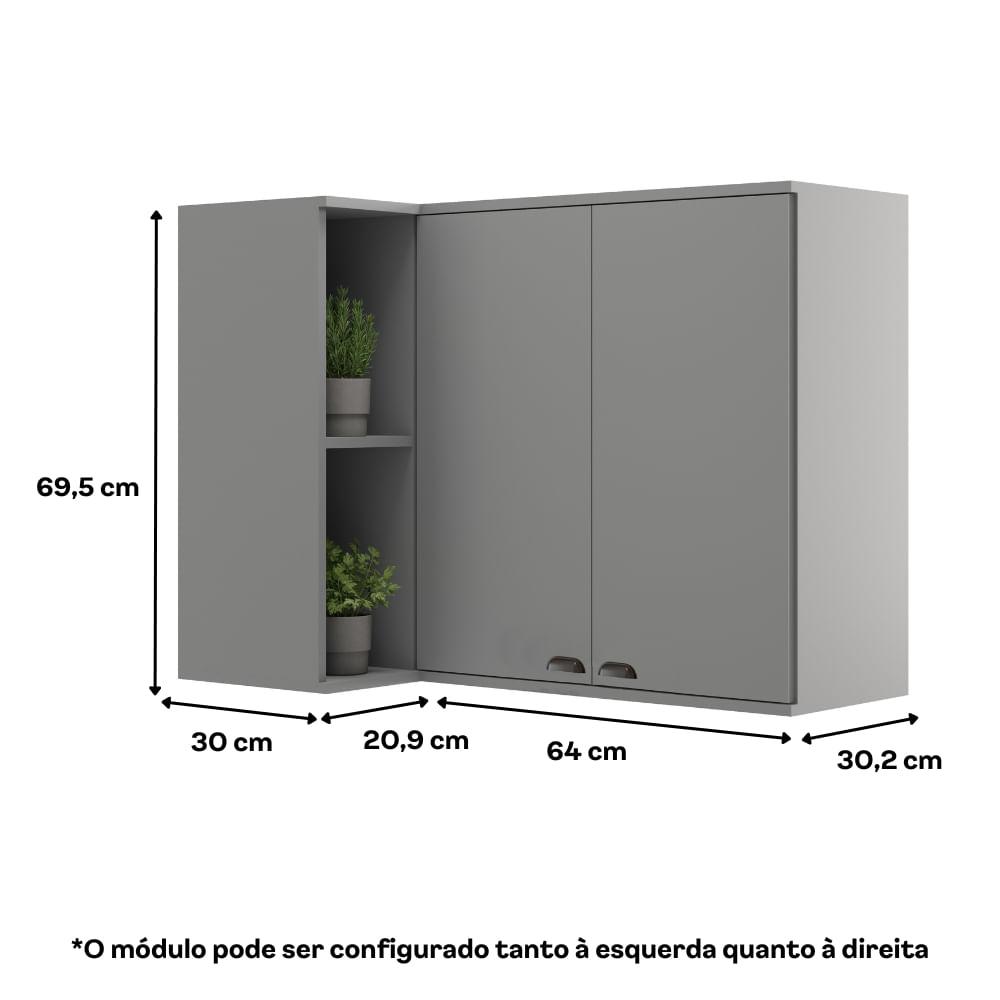 Armário Aéreo de Cozinha 2 Portas com Nicho de Canto Lótus Carraro Titânio
