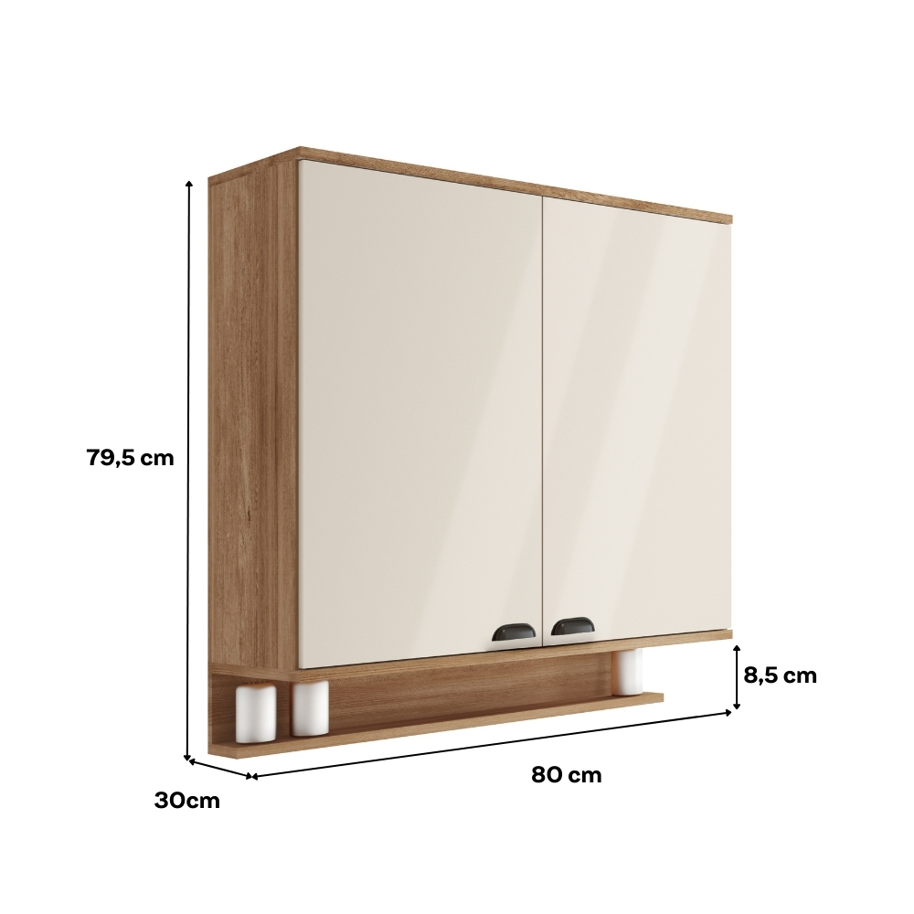 Armário Aéreo de Cozinha 800mm 2 Portas c/ Porta Temperos Lótus Carraro Freijó c/ Off White