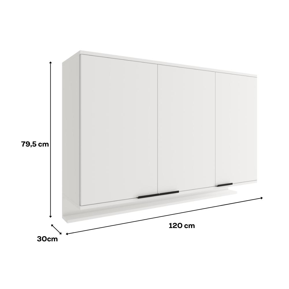 Armário Aéreo de Cozinha Miami 1200mm 3 Portas c Porta Temperos Carraro Branco
