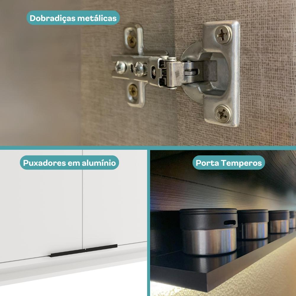 Armário Aéreo de Cozinha Miami 1200mm 3 Portas c Porta Temperos Carraro Branco
