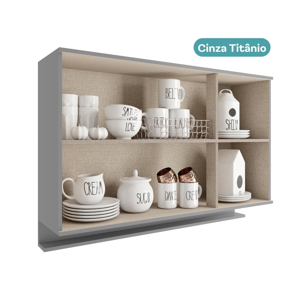 Armário Aéreo de Cozinha Miami 1200mm 3 Portas c Porta Temperos Carraro Cinza Titânio